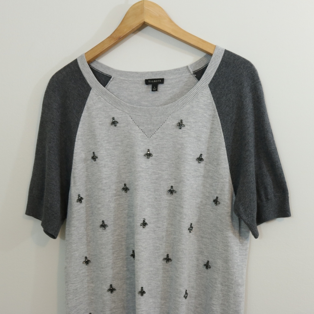 Talbots Cotton Rhinestone Embellished Top - Picture 2 of 8